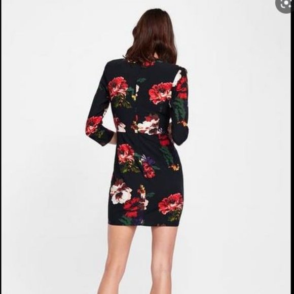 Zara floral print asymmetric ruching mini dress, NWT, S - Picture 3 of 16